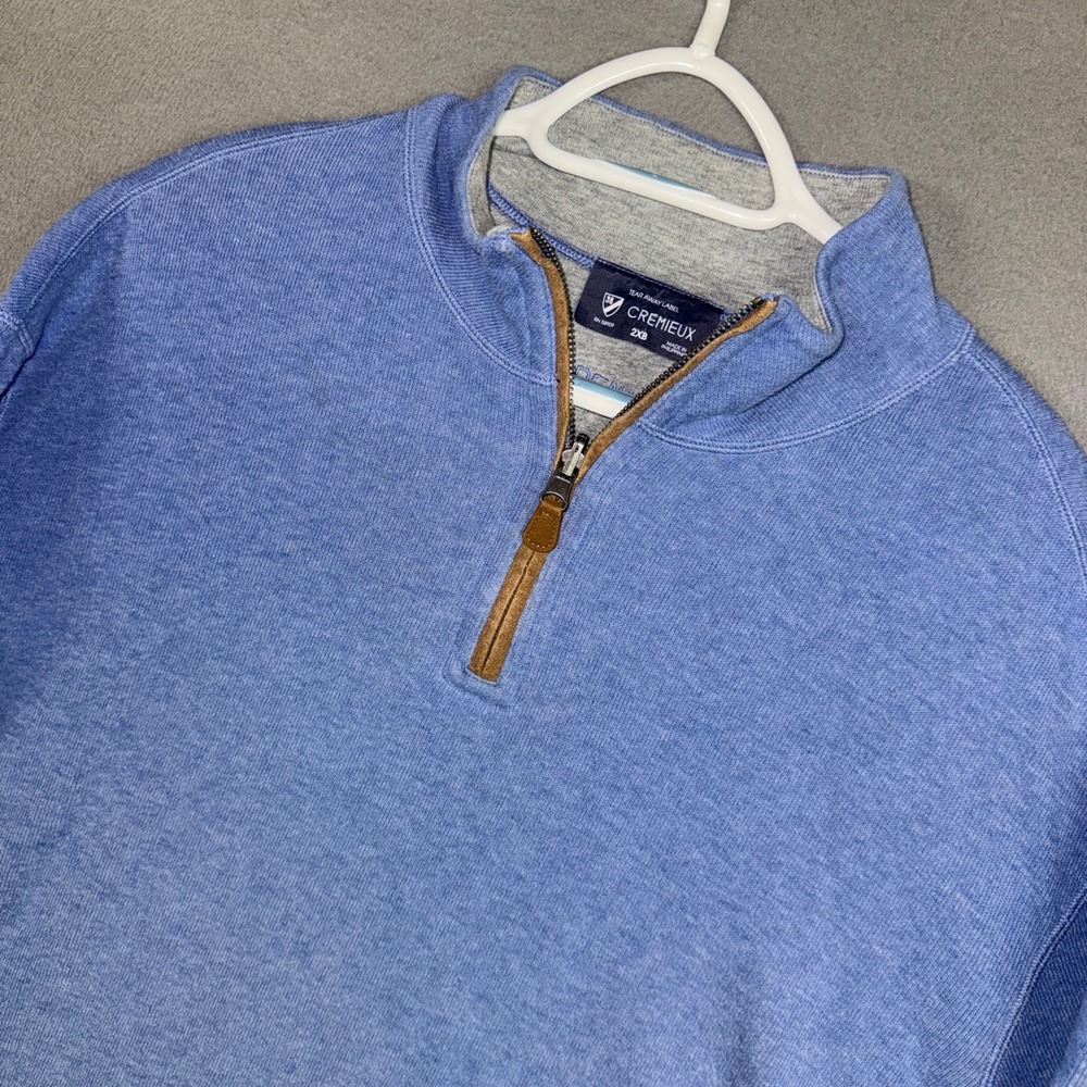 Cremieux Pullover Sweater Mens 2XB Blue Classic Elbow Patches Quarter Zip